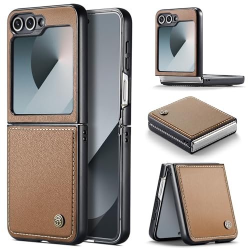 Phernykas Coque pour Samsung Galaxy Z Flip 6 Étui Portefeuille Wallet Cover en Cuir PU avec Cartes Magnétique et RFID Protection Antivol Folio Housse Galaxy Z Flip 6 Case, Brun