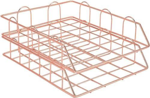 MAXBROTHERS Lot de 2 corbeilles de rangement de bureau en métal empilables pour papier A4 Plateau de rangement en métal pour la maison