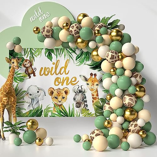 Deko 1. Geburtstag Junge Mädchen Mit Hintergrund,Dschungel Kindergeburtstag Deko 1 Jahr, Wild One Geburtstag Deko, Waldtiere Giraffe für Babyparty Deko, Party Animals,Safari Deko