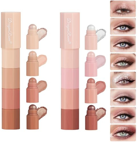 Melearch Lidschattenstift, 2 Stück 4in1 8 Farben wasserfester aufhellender schimmernder Lidschattenstift, langanhaltendes Creme-Konturierungs-Lidschatten-Set, perfekte Geschenke für Frauen