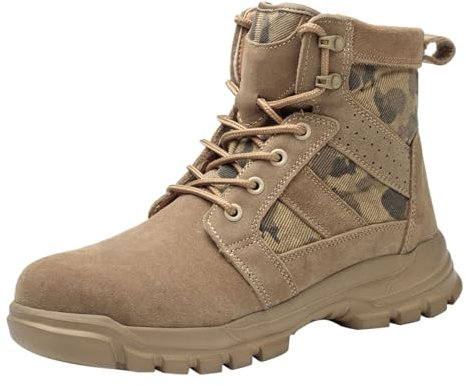 Scarpe da lavoro da uomo foderate, impermeabili di sicurezza stivali da lavoro con puntale in acciaio, scarpe da combattimento all'aperto stivali compositi & anti-penetrazione, cachi, 45 EU