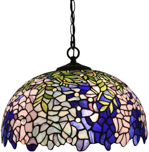Retro Küche Deckenleuchte Pendelleuchte Loft Hängelampe Glas Wisteria Flowers Vintage Küchenlampen Wohnzimmer Höhenverstellbar Hängeleuchte E27 für Schlafzimmer Cafe Bar (Glas,30CM)