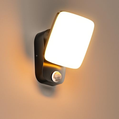 HaoDrisk Außen Lampe mit Bewegungsmelder Außenlampe - IP65 Aussen Wandleuchte Innen Wandlampe mit Schwenkbar LED Panel Aluminium Außenleuchte für Garten Terrasse Eingang, Anthrazit, Warmweiß (Schwarz)