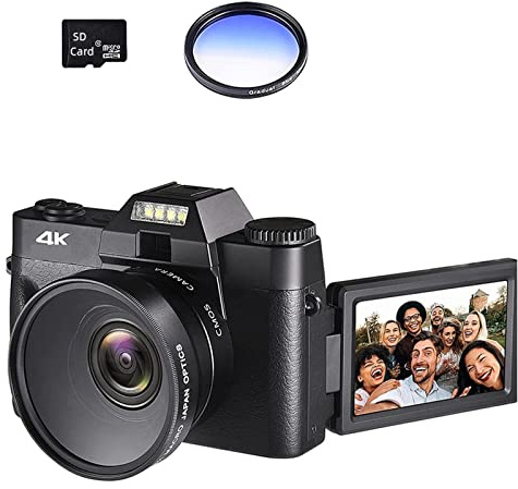 Registratore per videocamera Vlogging con videocam Fotocamere con obiettivo macro grandangolare for selfie Videocamera digitale da 48 MP Zoom 16X Webcam Registratore fotografico con messa a fuoco auto
