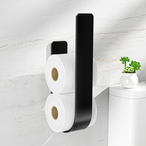 Toilet Roll Storage Holder Wall Mounted for 3 Rolls, Metal Black Self Sdhesive Spare Ioo Roll Storage Stand for Bathroom, Black, (1pack)