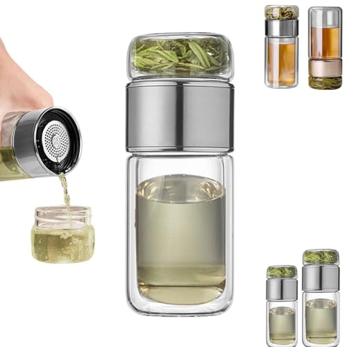 Tea Infuser, 2025 New Glass Tea Infuser Bottle, 3 in 1 Smart Tea Maker, Portable Tea Water Separation Tea Cup for Loose Leaf Tea(Silver,500ml)