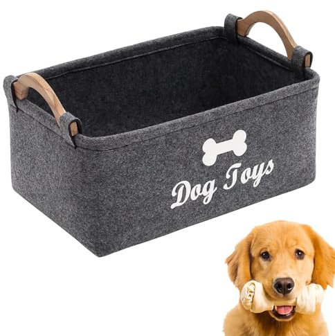 YSFVNP Dog Toy Storage, Dog Toy Box, With Wooden Handle and Cute Pattern Organizer Storage Basket for Pet Toys, Blankets, And Embroidered Dog Toys for Home Hiking