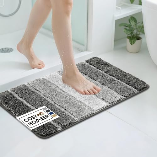 COSY HOMEER Badezimmerteppich 40 x 60 cm, Weiche Badematte rutschfest Waschbar, Badteppich & Badvorleger für Dusche & Badezimmer, Dunkelgrau