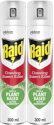 Raid Plant Based Crawling Insect Killer, Aerosol Bug Spray For Indoor Use, Kills and Controls Spiders, Silver Fish, Moths, Crickets, Fleas and Ants, 300 ml (Pack of 2)