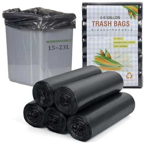 IKR - 100 sacchetti per la spazzatura da 20 litri, biodegradabili da 15-23 l, 5 rotoli di sacchetti per immondizia biodegradabili riciclati e degradabili, per cucina, ufficio, bagno