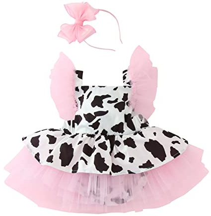 Generisch Pelele de bebé para bebé, vestido de bebé, estampado de vaca, ropa de tul, sin mangas, tutú, vestidos, diadema, conjunto, disfraces, una pieza, niños, multicolor, 2-3 años