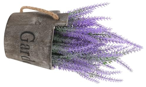 JECOMPRIS Planta de Lavanda Artificial y Materiales Seguros Hogar en Maceta de Madera Carbonizada Púrpura, Decoración para Interiores y Oficina, sin Riego para Decoración para Interiores y Oficina