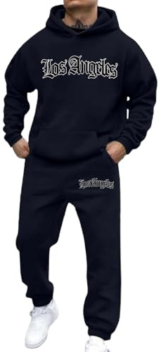 Felpa con Cappuccio da Uomo Set Jogging Stampa Lettere Comodo Ampio Autunno Inverno Casual Sportivo Morbido