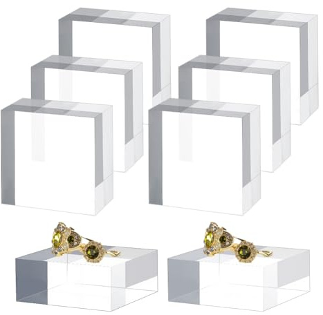 OLYCRAFT 8pz Cubi in Acrilico Trasparente 5x5x2.3cm Espositore Quadrato in acrilico lucido Blocchi quadrati in acrilico Base per Piedistallo per Torta Anello Trofeo Gioielli Espositore