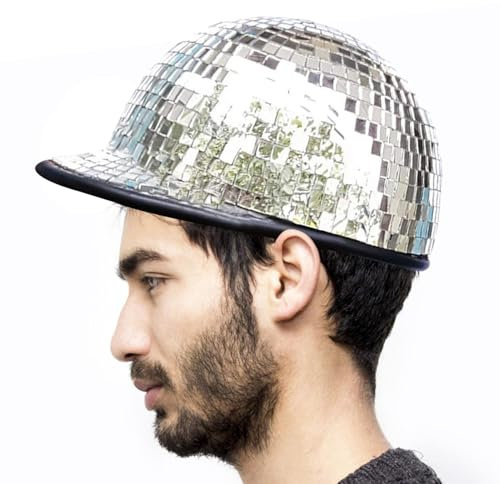 Discoball-Helm, Discoball-Hut, Glitzer-Hut, Discoo-Party-Dekoration, Glitzerkappe, Party-Dekoration, Glitzerkappe, Cowboyhüte, Neuheit, Gastgeschenke, Discoo-Kostüme, Outfit-Zubehör
