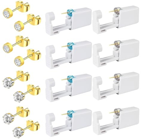 TGKEAIY 8 Stück Ohrlochstechpistole Kit, Einweg Steril Sicherheits Ohrringe Selber Stechen, Piercing Pistole mit Gold Ohrstecker für Damen Herren Mädchen Jungen