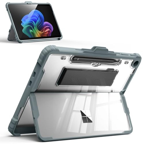 MoKo Case for Microsoft Surface Pro 12 2025, All-in-One Rugged Transparent Protective Cover with Multi-Angle Kickstand & Pen Holder & Hand Strap, Compatible with Type Cover Keyboard, Ice+Ocean