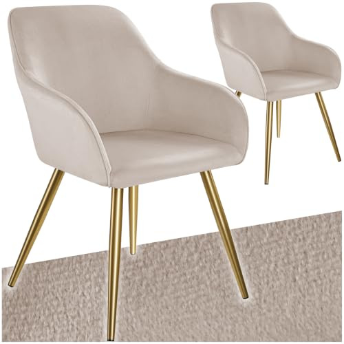 tectake® Lot de 2 Chaise de Salle à Manger rembourrée Moderne Fauteuil Salon Chaise Velours Chaise Scandinave Pieds en Acier Doré Élégant avec Accoudoirs Coiffeuse, Chambre, Salon