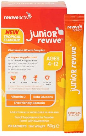 Junior Revive, Kids Multivitamin - 23 Active Ingredients - 1 Daily Sachet - Childrens Vitamin & Mineral Complex - Supports Heart Health, Mental Performance and Immune System - 20 Sachets