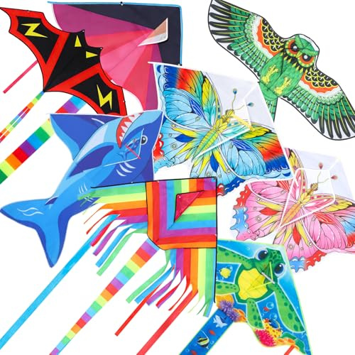 Arrowbash 8 Pack Kites for Kids Large Butterfly Sea ​​Turtle Eagle Unicorn Dolphin Bat Delta Flying Long Kite with 8 Pcs 328 ft Strings for Outdoor Game