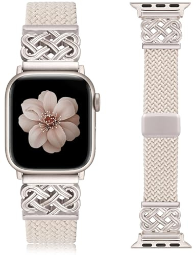 TOYOUTHS Braided Magnetic Strap Compatible with Apple Watch Straps 38/40/41/42/44/45/46/49mm Women Men, Celtic Knot Stretchy Elastic Nylon Sport Band for iWatch Series 11 10 9 8 7 6 5 4 SE/Ultra 3 2 1