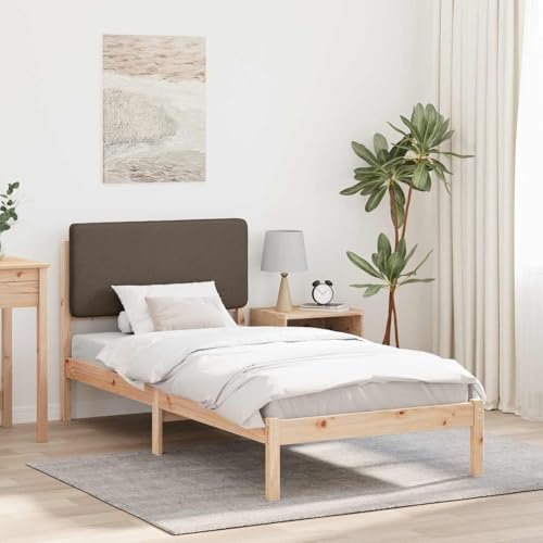 QJBSAVVA Bettgestell 100x200 Kiefer massiv gepolstertes Kopfteil Taupe Modernes Einzelbett ohne Boxspring einfache Montage für Schlafzimmer Jugendzimmer und Gästezimmer