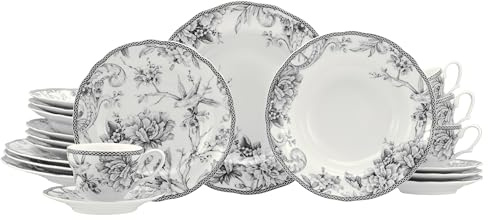 CreaTable, 24774, Serie Adelaide Grau, 20-teiliges Geschirrset für 4 Personen, Kombiservice aus Porzellan, spülmaschinen- und mikrowellengeeignet, Qualitätsproduktion