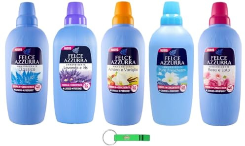 Felce Azzurra Ammorbidente Pacchetto Test - Ammorbidente Liquido - 5 diverse fragranze - 40 lavaggi 5 x 2 litri + Beni Culinari Portachiavi gratuito
