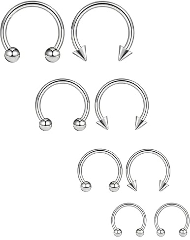 HaiFafafaing 8pcs Horseshoe Rings 16g Silver Septum Ring Jewelry Surgical Steel Horseshoe Hoop Earring Eyebrow Tragus Lip Rings Daith Helix Nose Piercing Septum Jewelry For Women Men