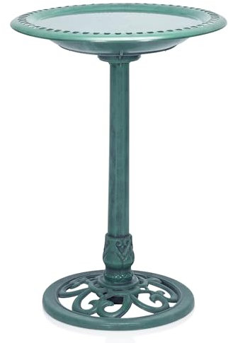 Alpine TEC116 Corporation 71 cm hög utomhus fågelbad med rullverk dekoration gårdsstaty, grön