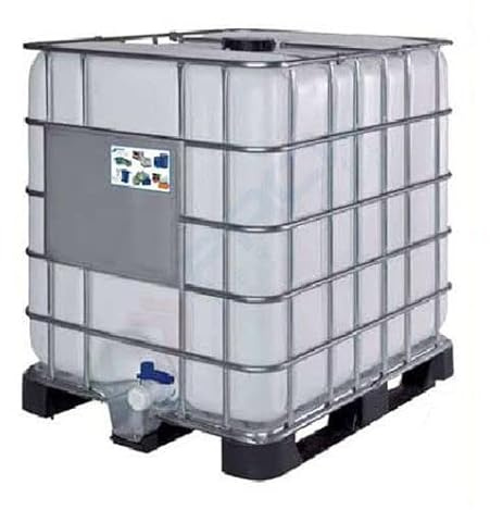 Cisterna IBC 1000 Litri in plastica, nuova, coperchio 225 mm, valvola di scarico 2, pallet in plastica, colore neutro
