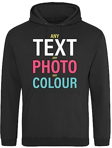 Hippowarehouse Personalised unisex Hoodie hooded top (Specific size guide in description) Black
