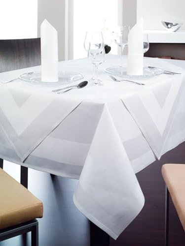 texpot Damast Tischdecke 130 x 220 cm weiß Atlaskante bei 95°C waschbar 100% Baumwolle hochwertige Vollzwirnqualität