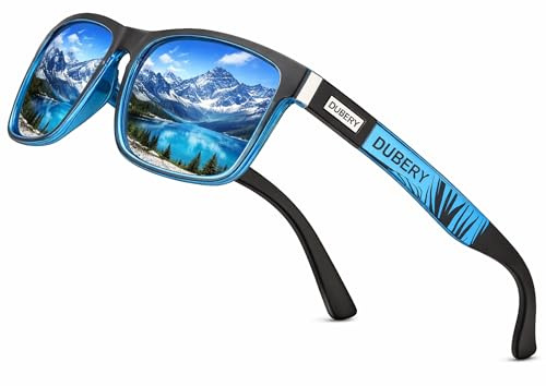 DUBERY Sport Sonnenbrille Polarisiert Unisex, UV400, CAT.3, Retro, Blau | Polarisierte Gläser, UV400, Filterkategorie 3, leichtes Retro Design, für Sport, Radfahren, Golf und Angeln