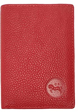 LOLUNA® Etui Porte Carte de crédit RFID - NFC- 3 Volets - 9 Cartes - Mini Portefeuille - Compact - Homme/Femme - Cuir Vachette Véritable Rouge