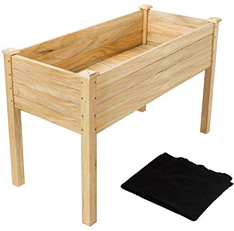 VINGLI Heavy Duty Raised Garden Bed with Bed Liner, Wood Elevated Planter with Legs for Vegetables Fruits Potato Onion Flower, Outdoor Sturdy Long Lasting Planter Box Kit (Elevated Without Wheels)