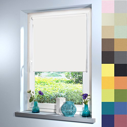 Sun World Tageslicht Rollo nach Maß, Blickdicht, hochqualitative Wertarbeit, alle Größen, für Fenster und Türen, Rollo nach Maß, Klemmfix ohne Bohren (140cm Höhe x 35cm Breite/Weiß)