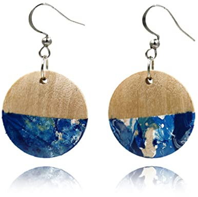 Handmade Runde Holz Ohrringe Hängend für Damen