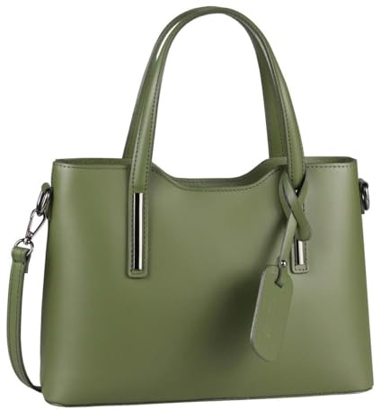 OBC Made IN Italy Damen Echt Leder Tasche Business Shopper Schultertasche Handtasche Ledertasche Umhängetasche Rindsleder Freizeittasche