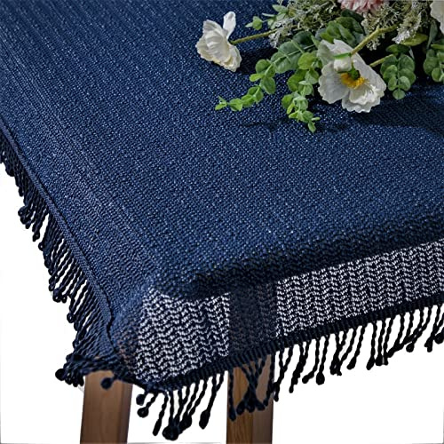 Gartentischdecke mit Fransen | Dunkelblau - Eckig - 130x160cm | Weichschaum-Tischdecke | Schaumdecke | Klassik-Outdoor-Decke | rutschfest | wetterbeständig