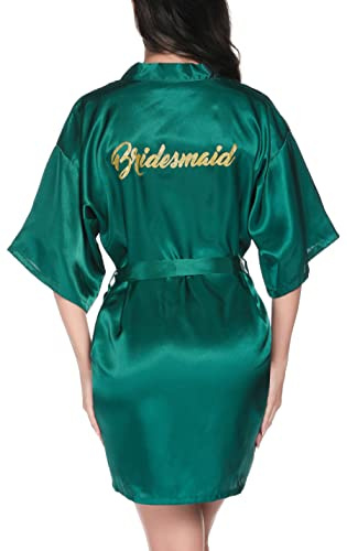Vlazom Satängrock för kvinnor, kort kimono, badrock för brudar och brudtärnor, bröllopsfestkläder med guldglitter eller strass, XL