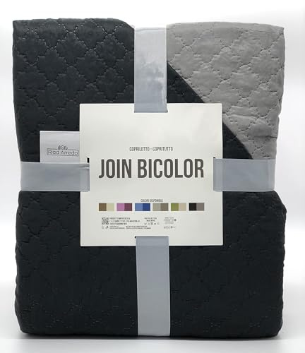 Riad Arredo Trapuntino Primaverile Bicolor Estivo Morbida Microfibra - Copriletto Trapuntato Leggero Double Face Tinta Unita (2 Piazze - 250X250 cm, Nero/Cenere)