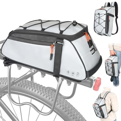 HuiJuKeJi Bike Trunk Bag 360 ° Reflective Bicycle Backpack 12L Rear Bike Cargo Rack Bags Storage Pannier Saddle Bag 3-in-1 Multifuction Waterproof Travel Accessories Expandable Luggage Trunk Bag