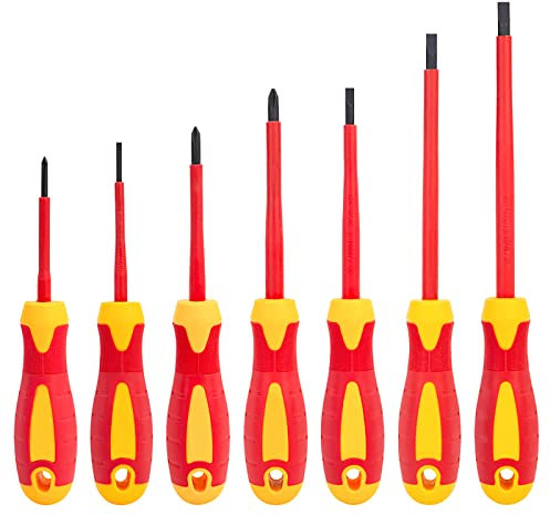 Set di 7 cacciaviti isolati da 1000 V, con punta magnetica CR-V, kit di strumenti per elettricista con punte a croce e impugnatura in TPR per riparazioni domestiche