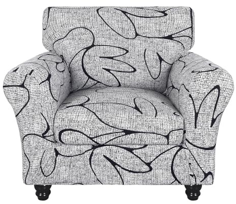 SearchI Stretch Sofa Cover Printed Couch Covers, Floral Pattern 2 Piece Armchair Slipcover with Separate Chair Cushion Cover, Washable Furniture Protector for Living Room(Armchair, Grey Lotus+White)