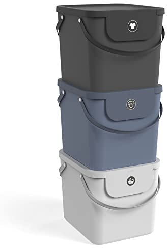 Rotho Albula 3er-Set Wäschesammler 40l, Kunststoff (PP recycelt), mehrfarbig, (40.0 x 35.8 x 34.0 cm), Nicht zutreffend