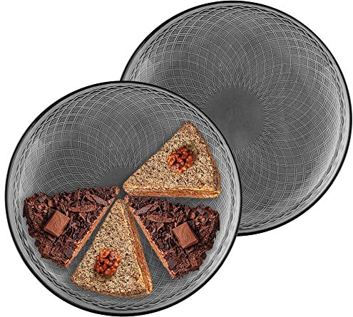TREND FOR HOME Geschirrset von 2 Tortenplatte Servierplatte Pizzateller Kuchenplatte Geschirr Set Kuchenteller Glasplatte Dessertteller Bunt | Ø 30 cm | Geometrische Muster | Alisse Smoky