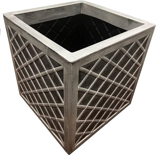38cm Large Lazio Square Garden Planter Flower Boxes Grey Plastic Pot Summer Outdoor Garden Box (1 Lazio Planter)