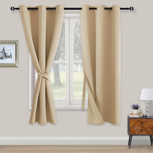 XWZO Blickdichte Vorhänge Verdunklungsvorhänge mit Ösen 2 Stücke Gardienen mit Raffhalter Lichtundurchlässige Vorhänge für Schlafzimmer,WonhzimmerBüro, 183x117 cm, Beige