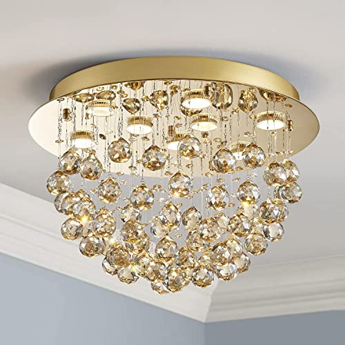 Saint Mossi 22006 Kristall Kronleuchter, Gold Kronleuchter, Einbau-Deckenleuchte für den Wohnraum, H33 X D51cm, 9xGU10 Lichtern, Kristall Lampenschirm&Rahmen mit Gold-Finish